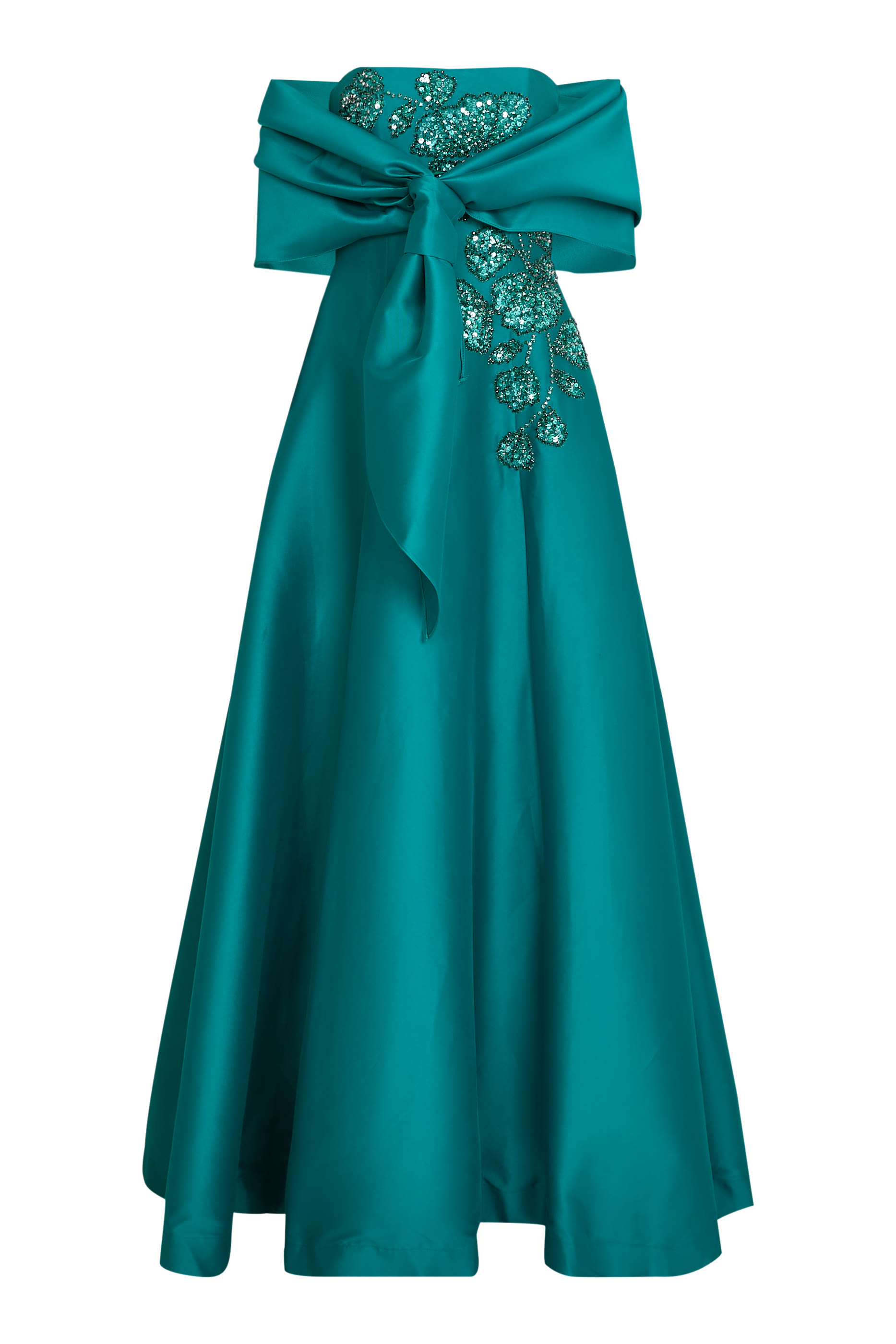 Intricate Floral Appliqué Strapless A-Line Gown