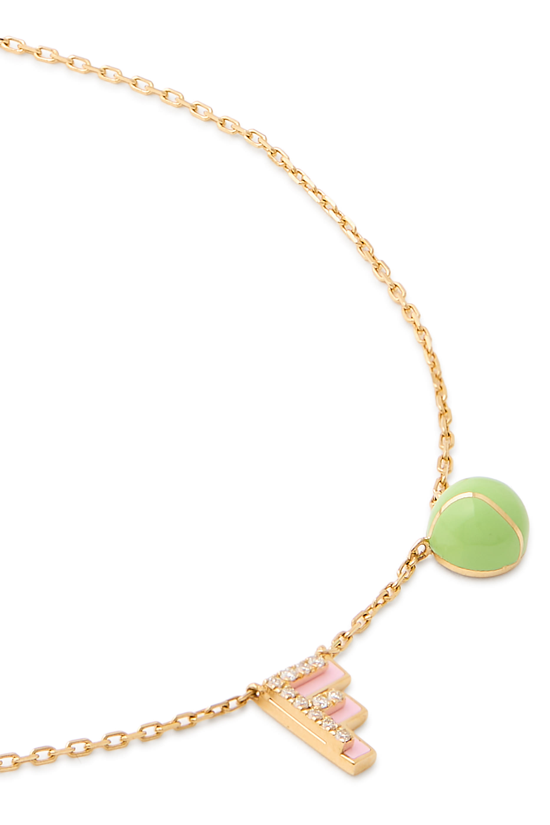 Letter ‘F’ Tennis Anklet, 18k Yellow Gold & Enamel, Diamonds