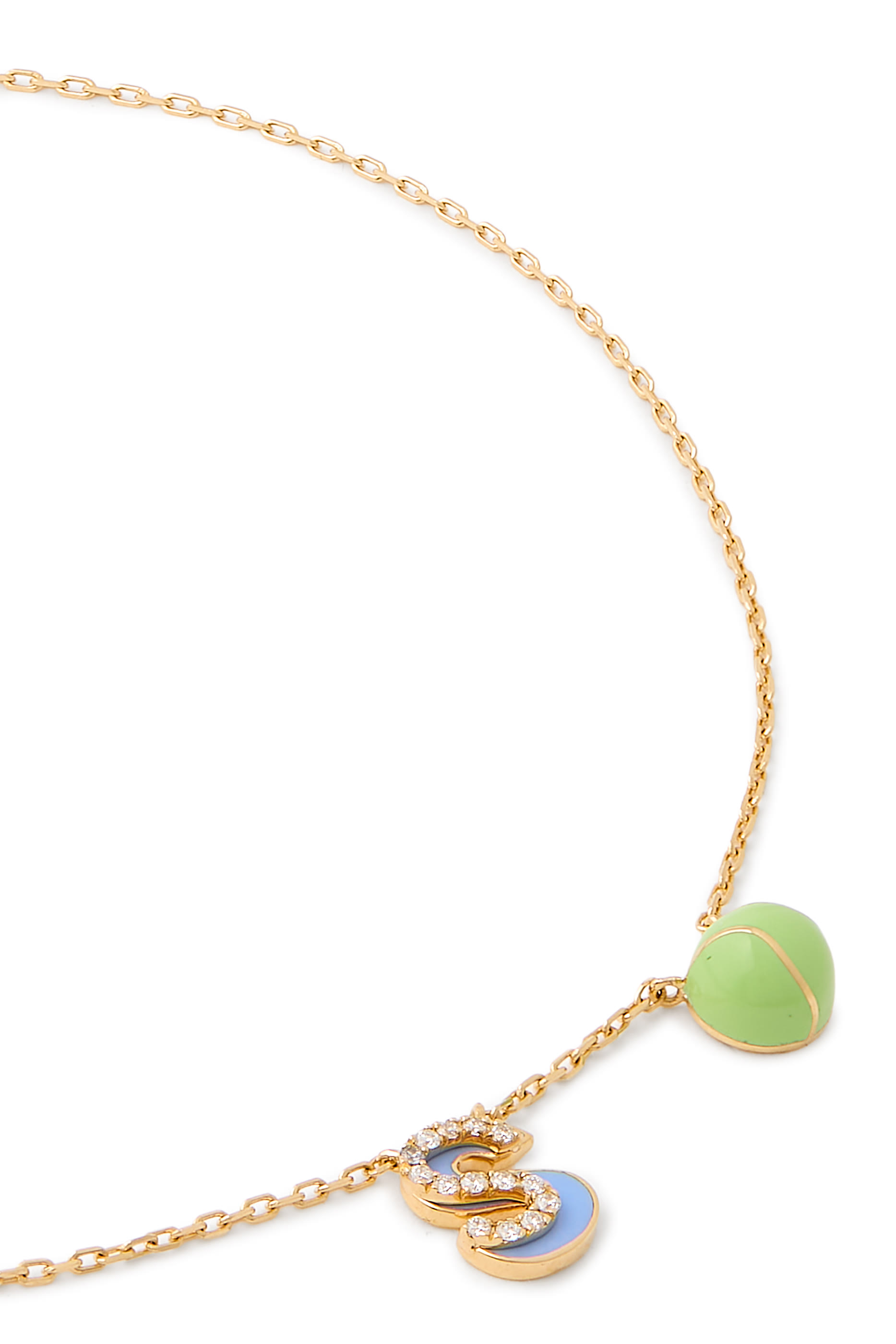Letter ‘S’ Tennis Anklet, 18k Yellow Gold & Enamel, Diamonds