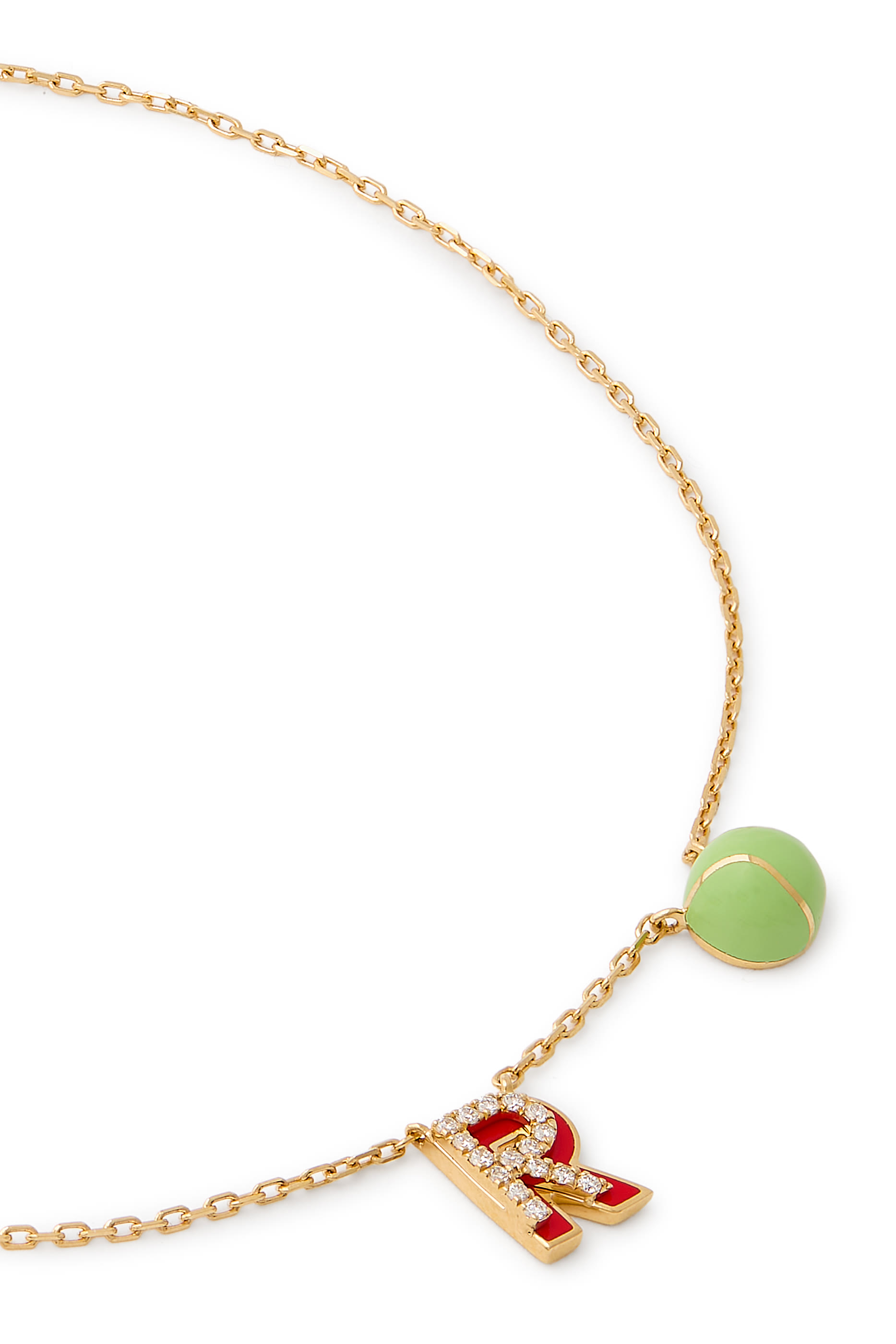 Letter ‘R’ Tennis Anklet, 18k Yellow Gold & Enamel, Diamonds