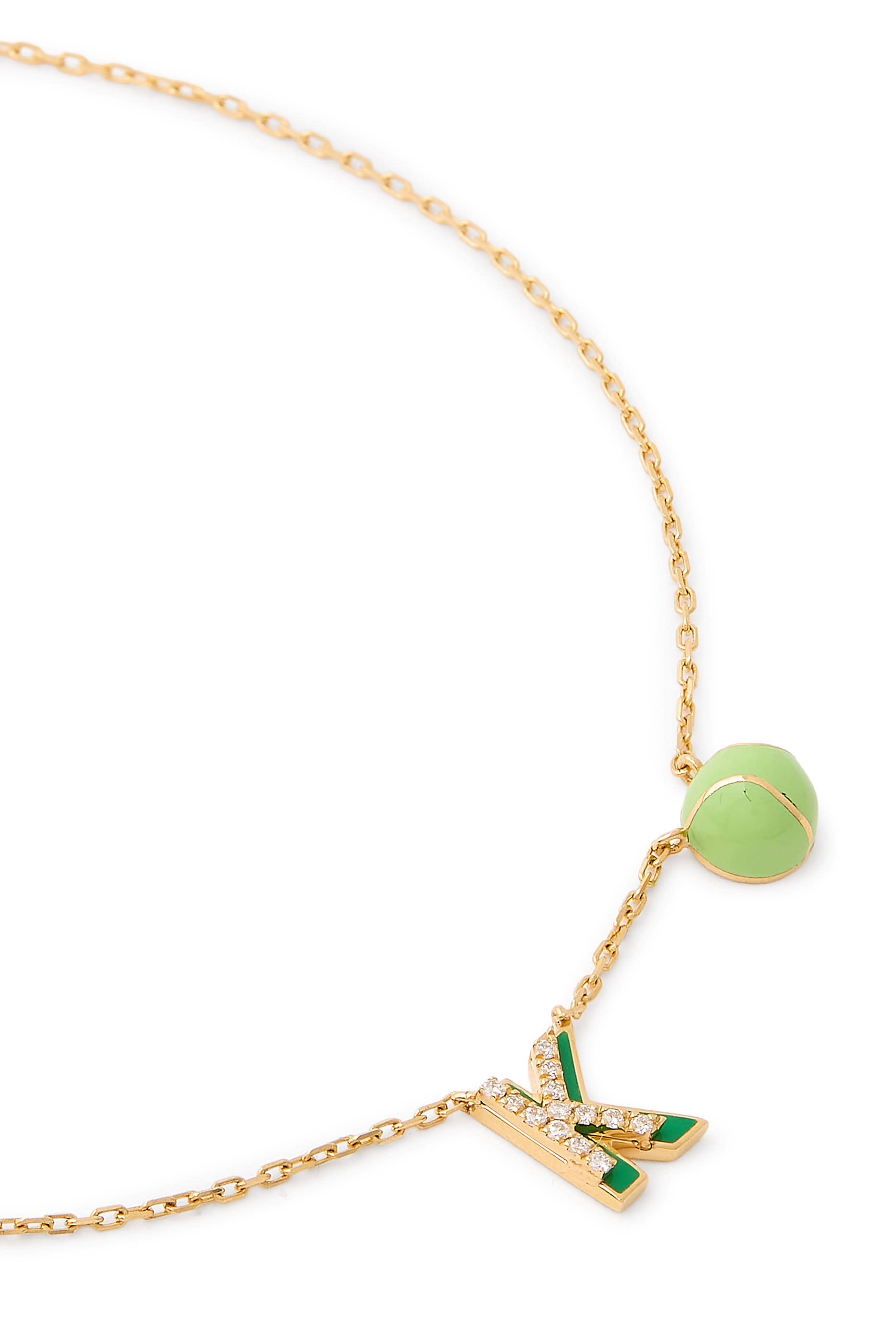 Letter ‘K’ Tennis Anklet, 18k Yellow Gold & Enamel, Diamonds