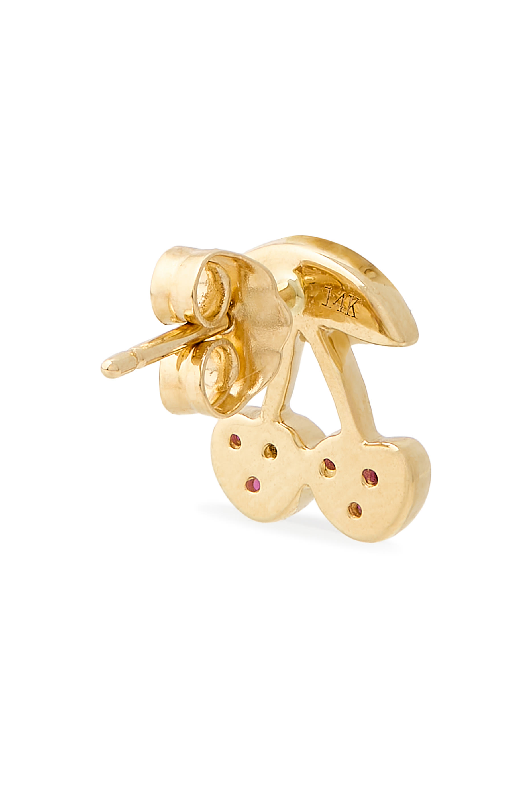 Pavé Cherry Single Stud Earring, 14K Yellow Gold, Ruby & Diamond