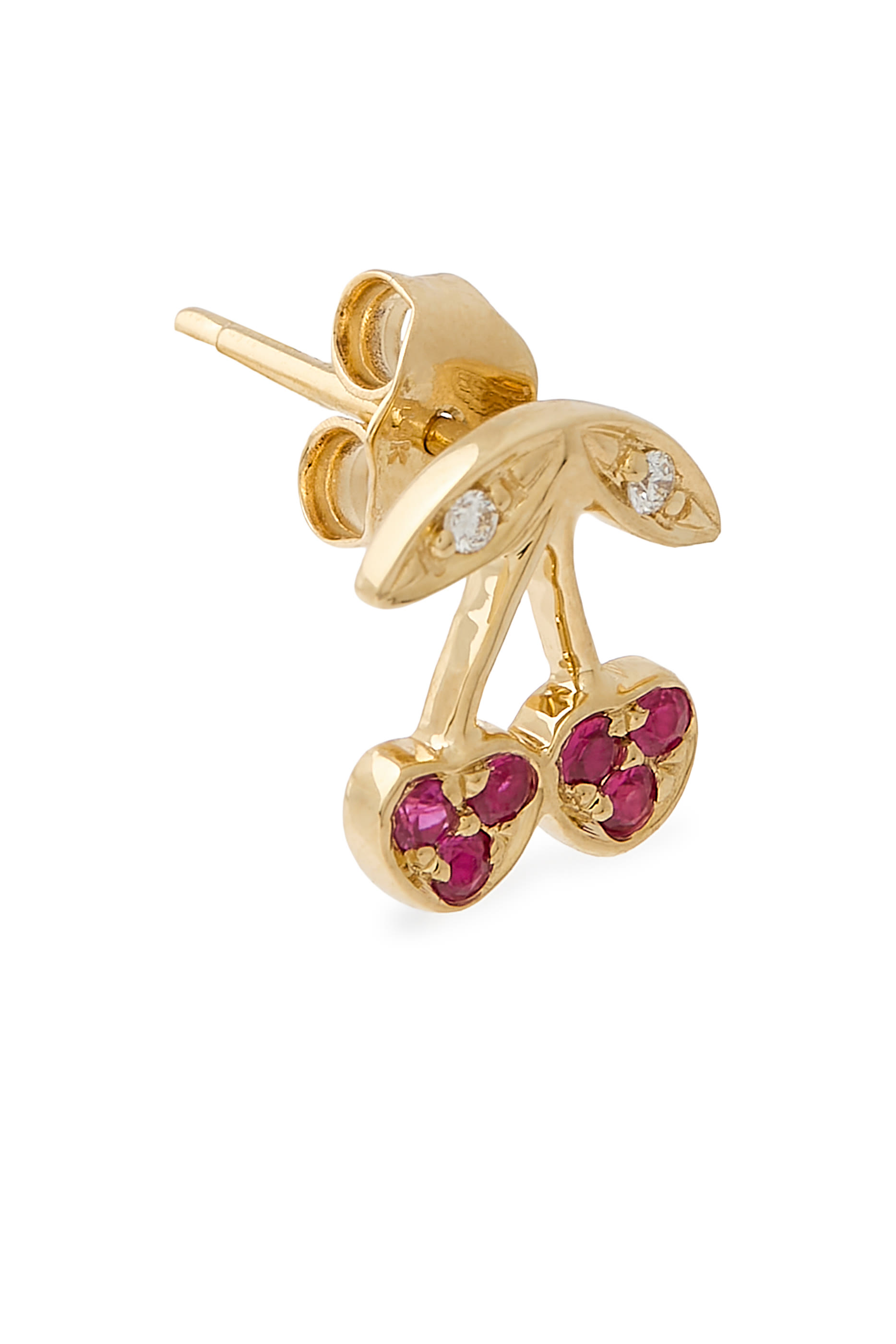 Pavé Cherry Single Stud Earring, 14K Yellow Gold, Ruby & Diamond