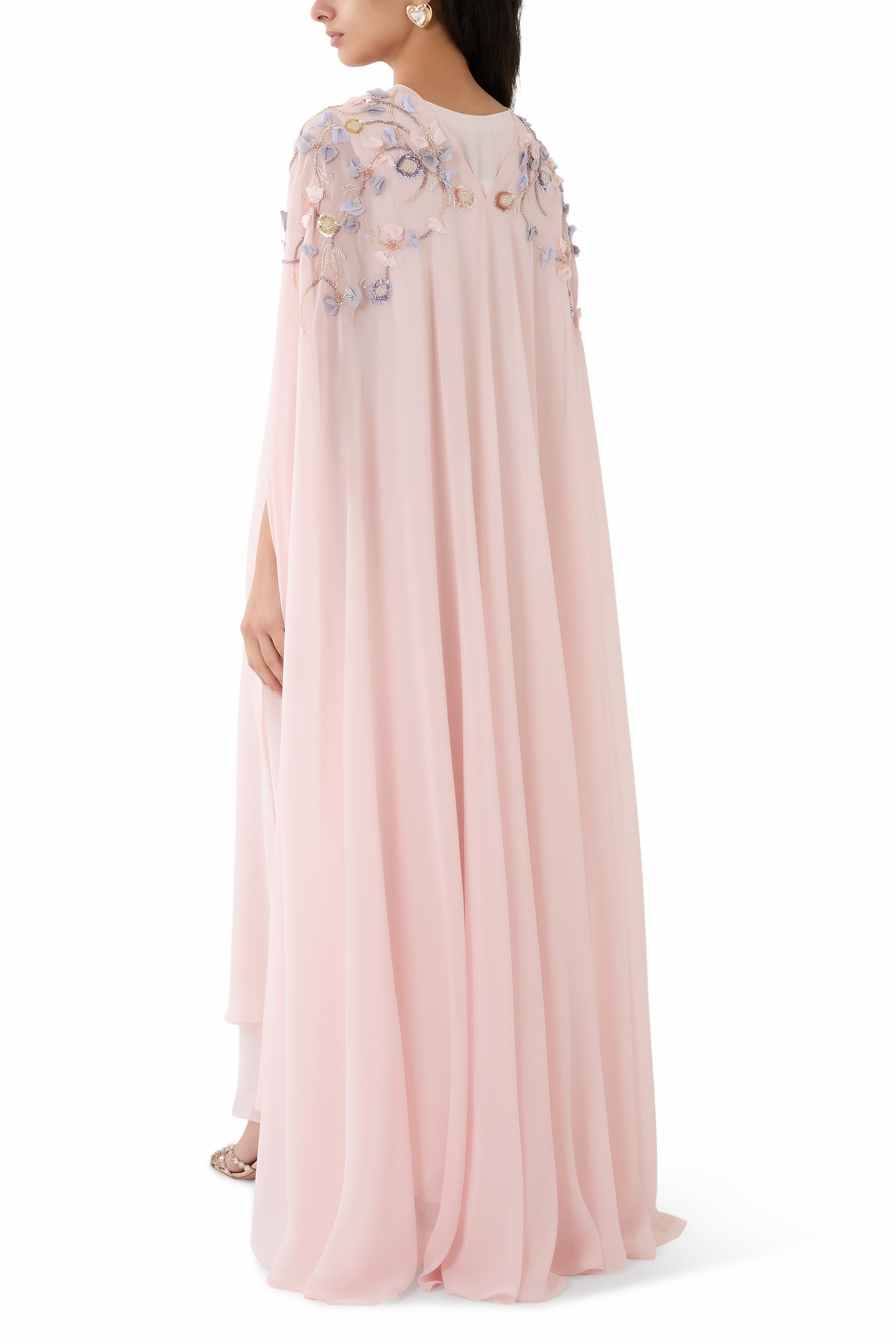 Petal Appliqué V-neck Maxi Dress