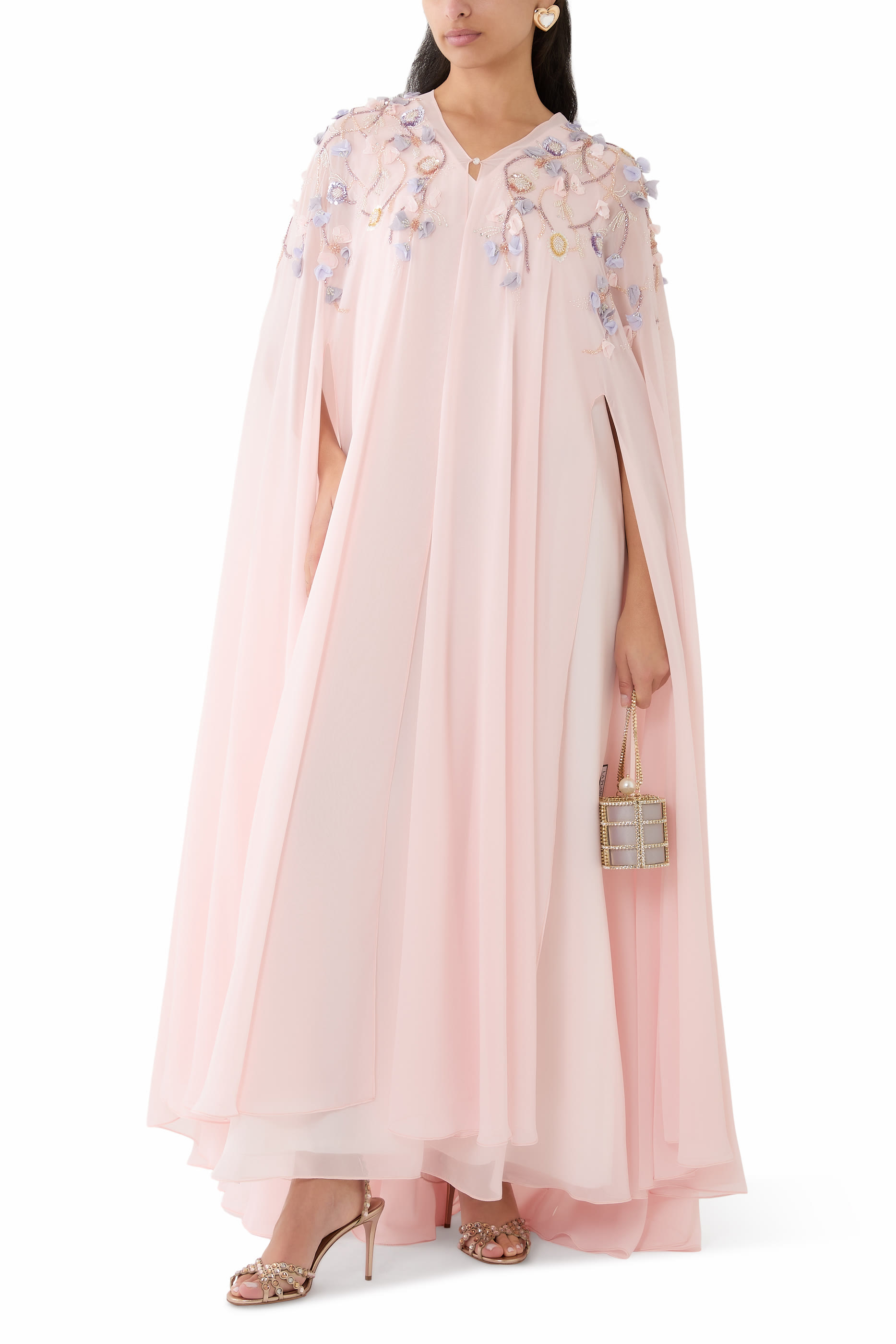 Petal Appliqué V-neck Maxi Dress