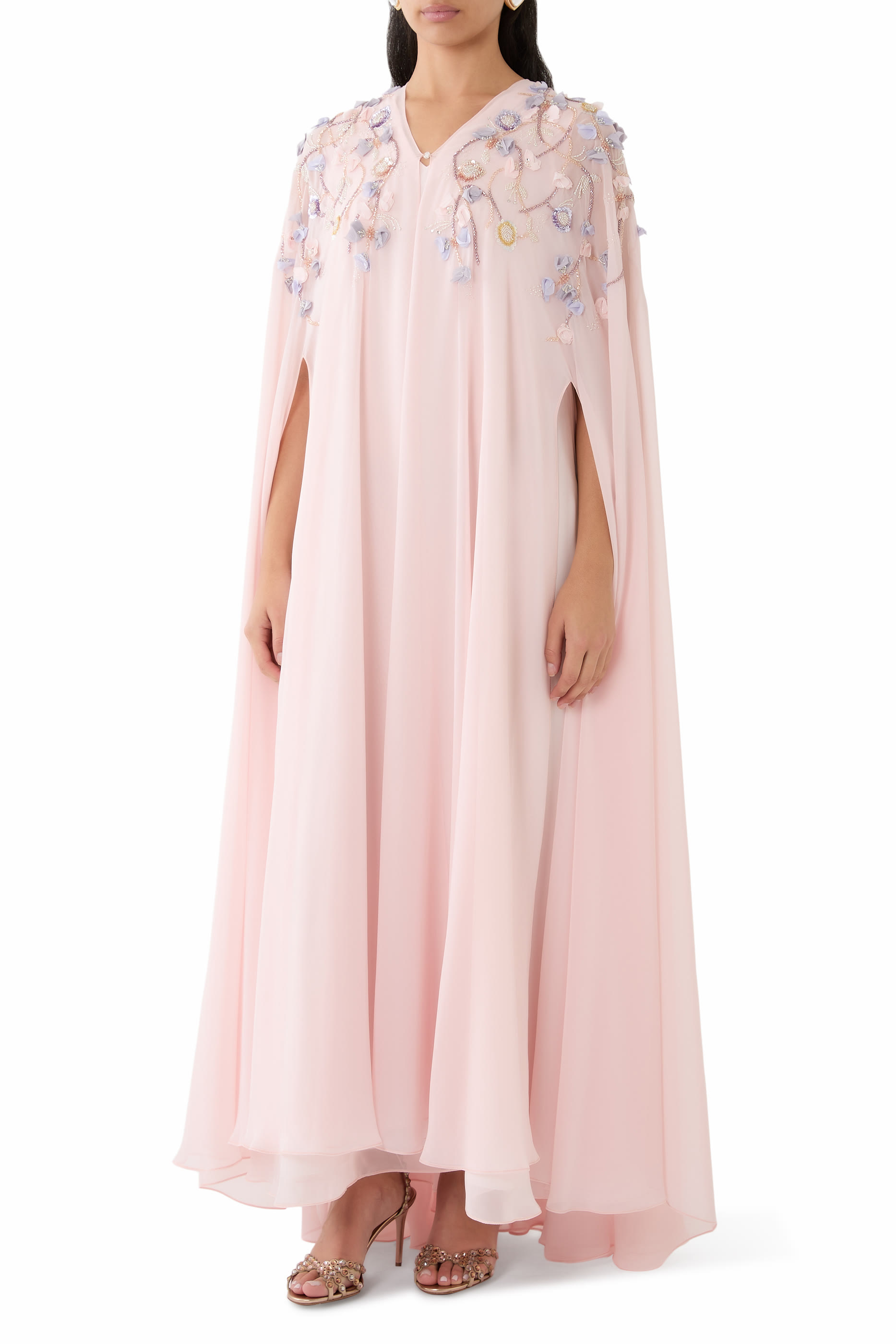 Petal Appliqué V-neck Maxi Dress