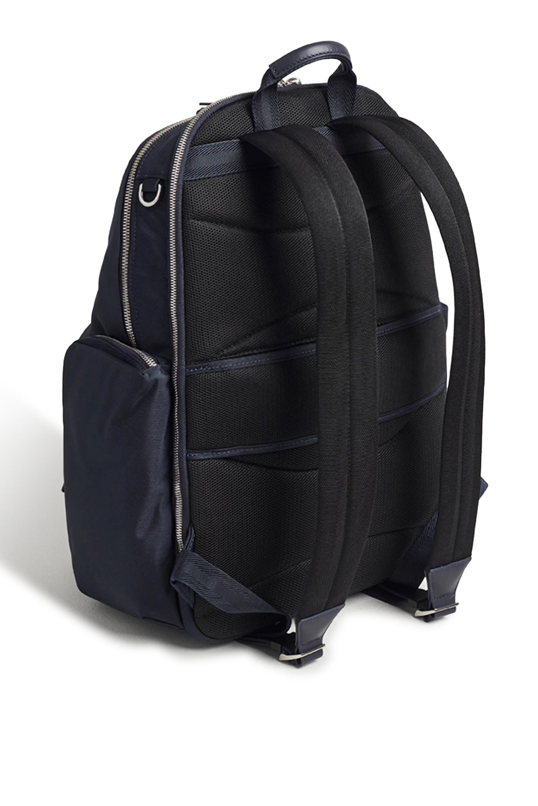 Silver-Tone Logo Lettering Leather-Trim Backpack