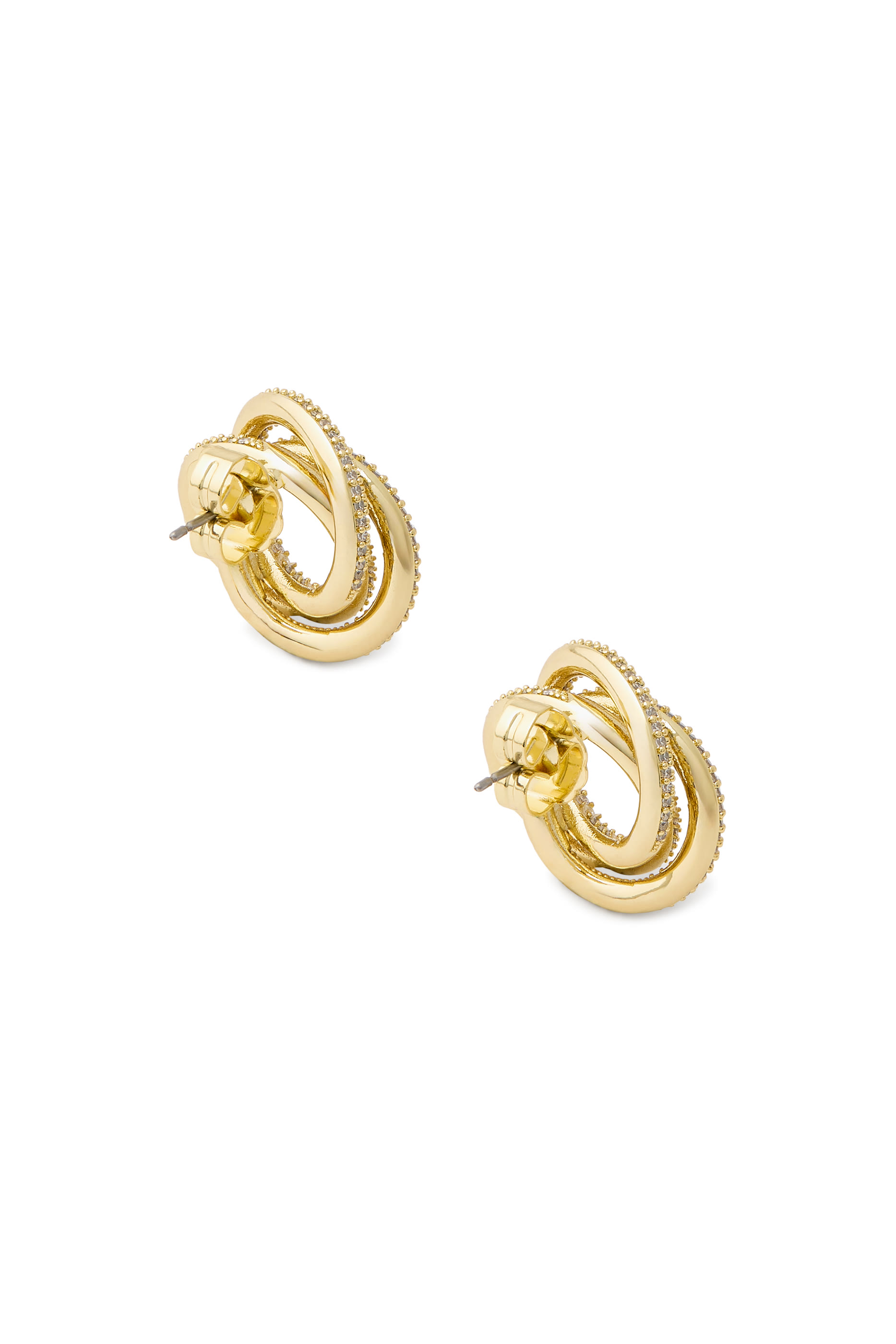 Pavé Triple Circle Interlocking Earrings, Gold Plated & Cubic Zirconia