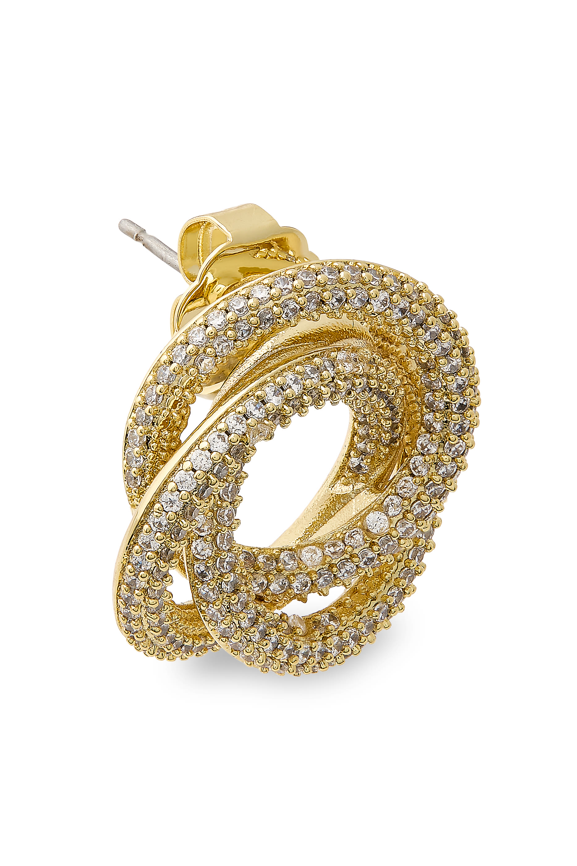 Pavé Triple Circle Interlocking Earrings, Gold Plated & Cubic Zirconia