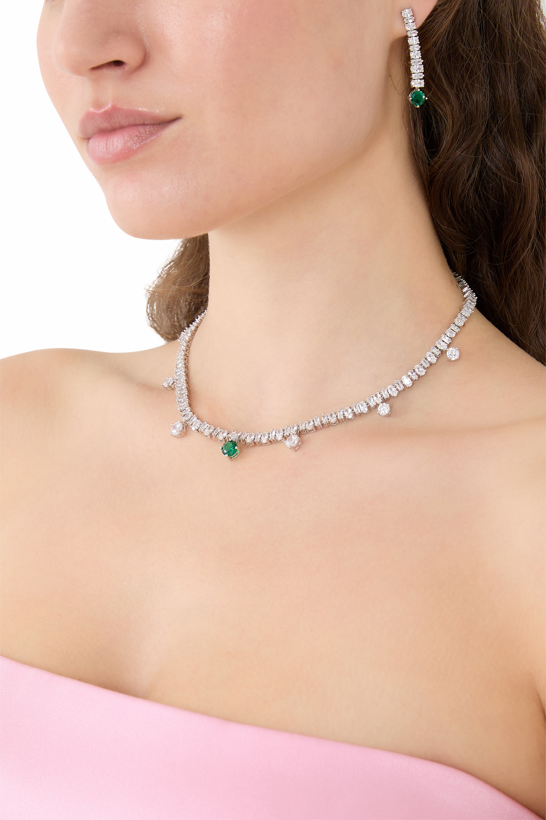 Linear Drop Earrings,  Rhodium-Plated Brass & Cubic Zirconia