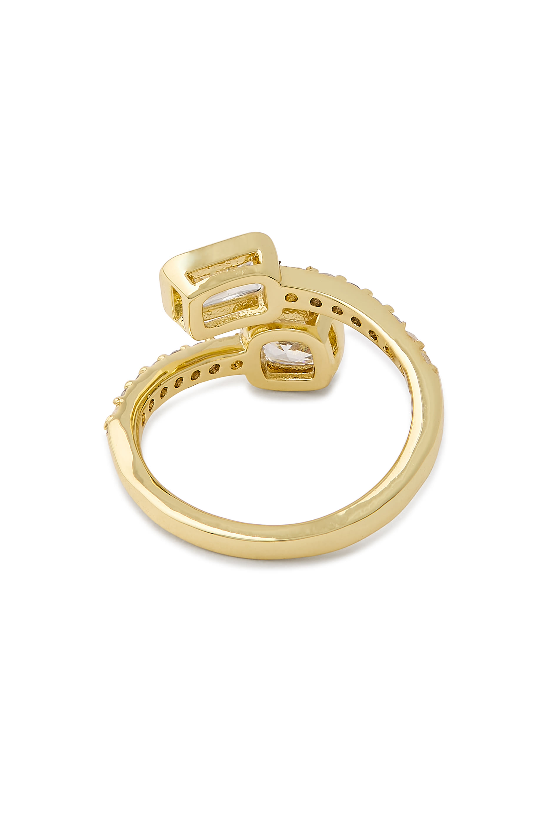  Bypassing Emerald Bezel Pavé Open Ring, Gold-Plated Brass & Cubic Zirconia