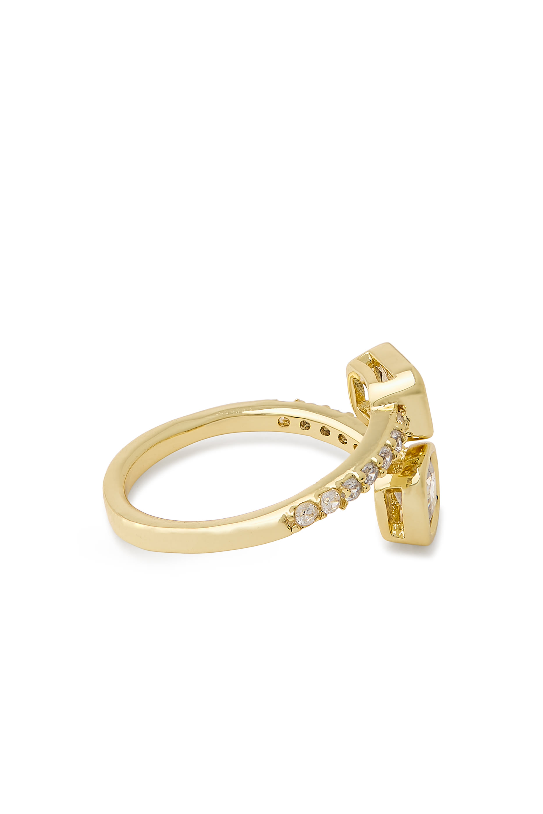  Bypassing Emerald Bezel Pavé Open Ring, Gold-Plated Brass & Cubic Zirconia