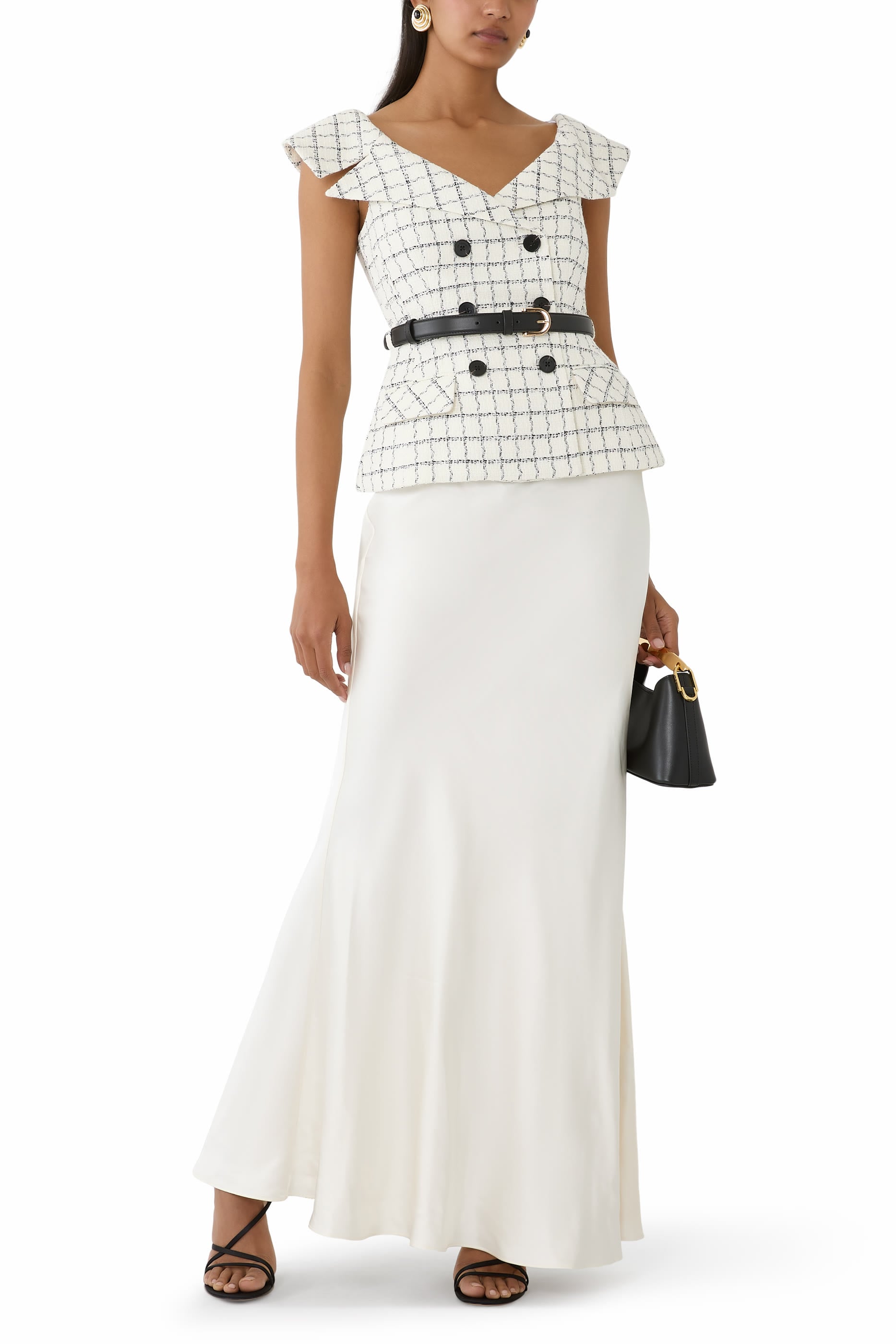 Check Bouclé Satin Maxi Dress