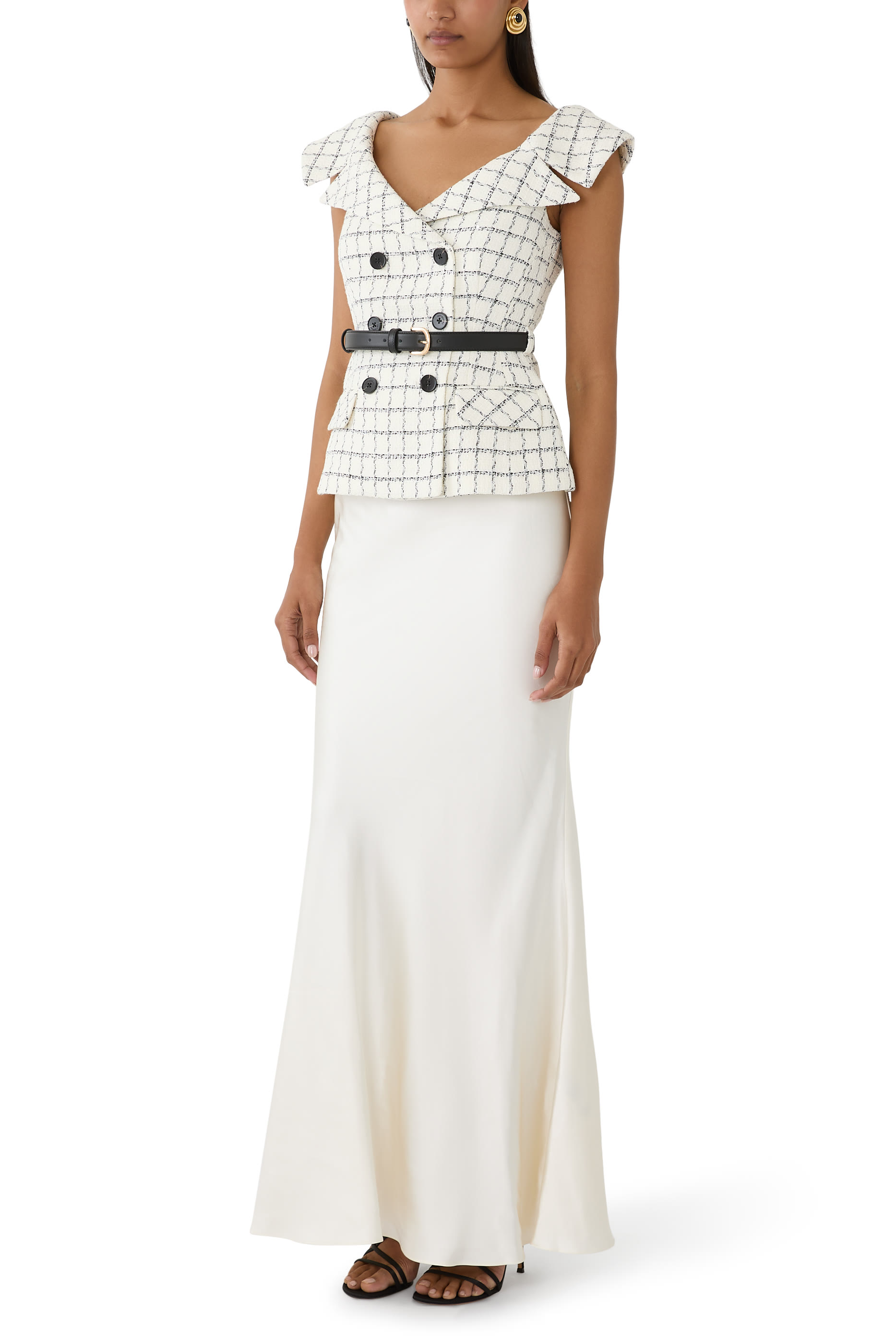 Check Bouclé Satin Maxi Dress