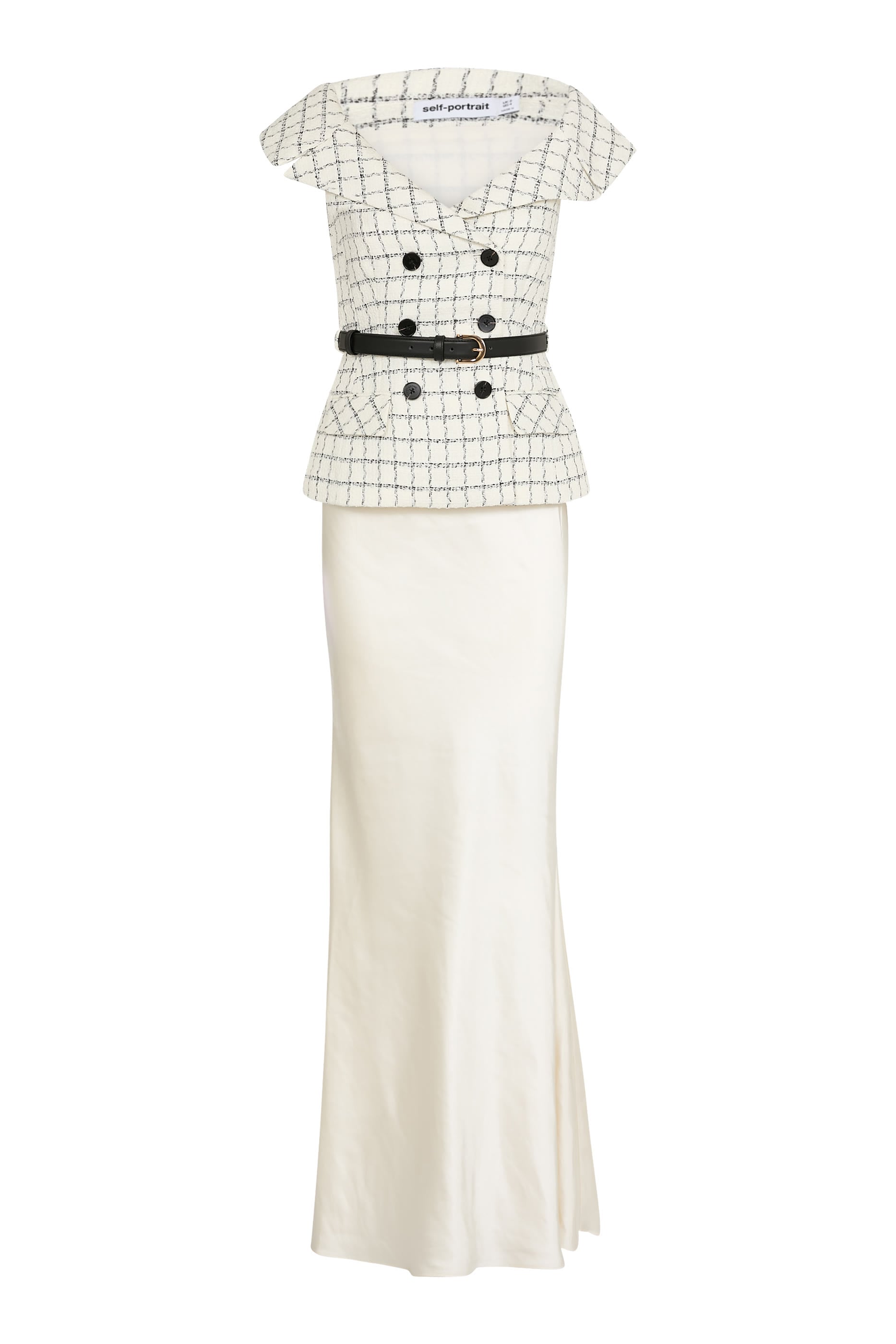 Check Bouclé Satin Maxi Dress