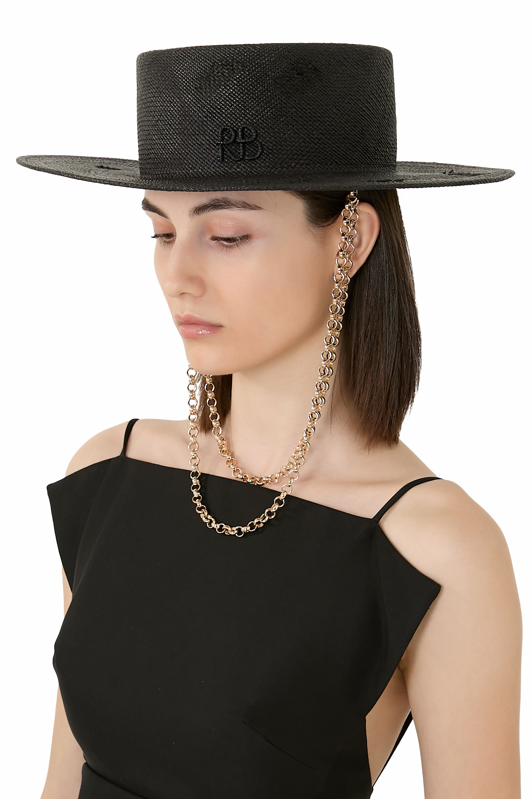 Double Chain Strap Canotier Hat