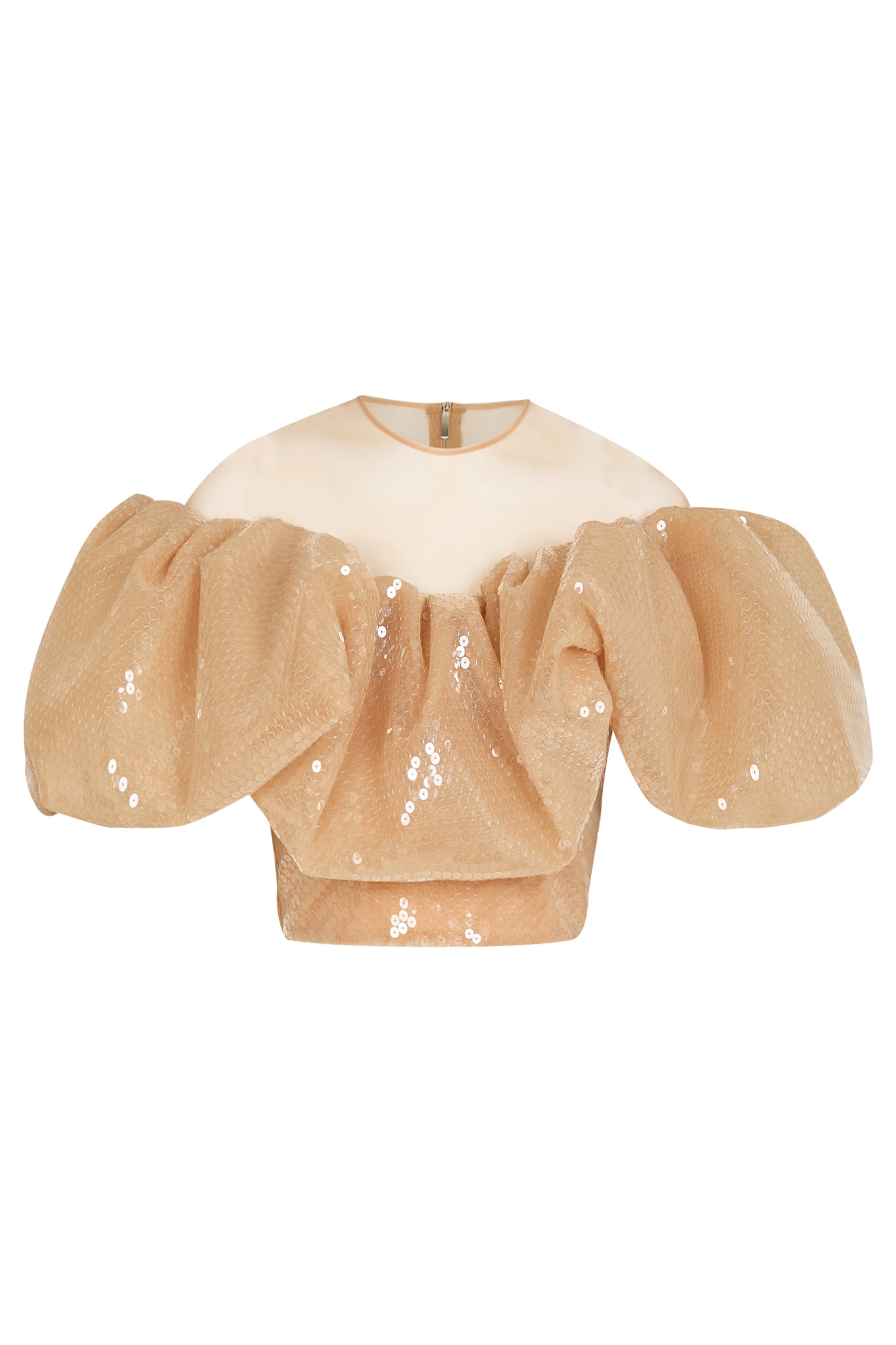 Off-Shoulder Cropped Sequin Puff Top