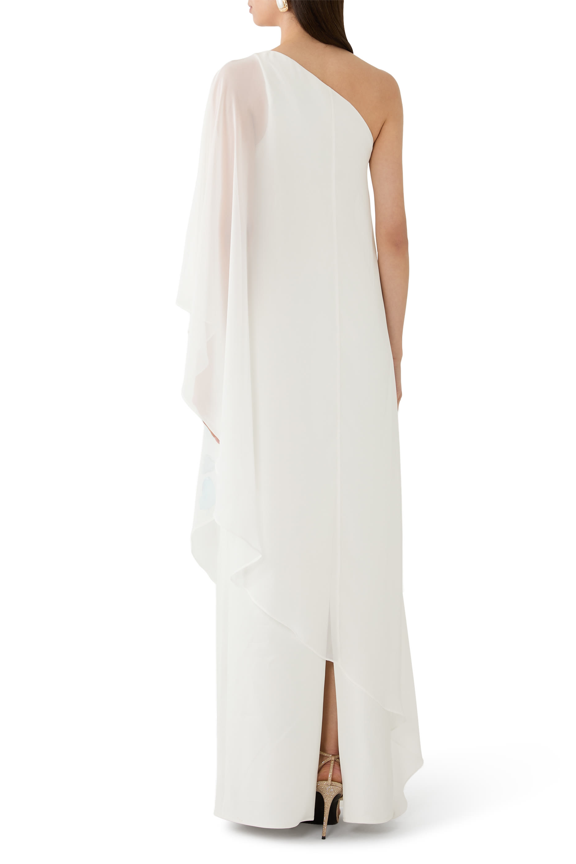  One Shoulder Chiffon Floral Print Gown 