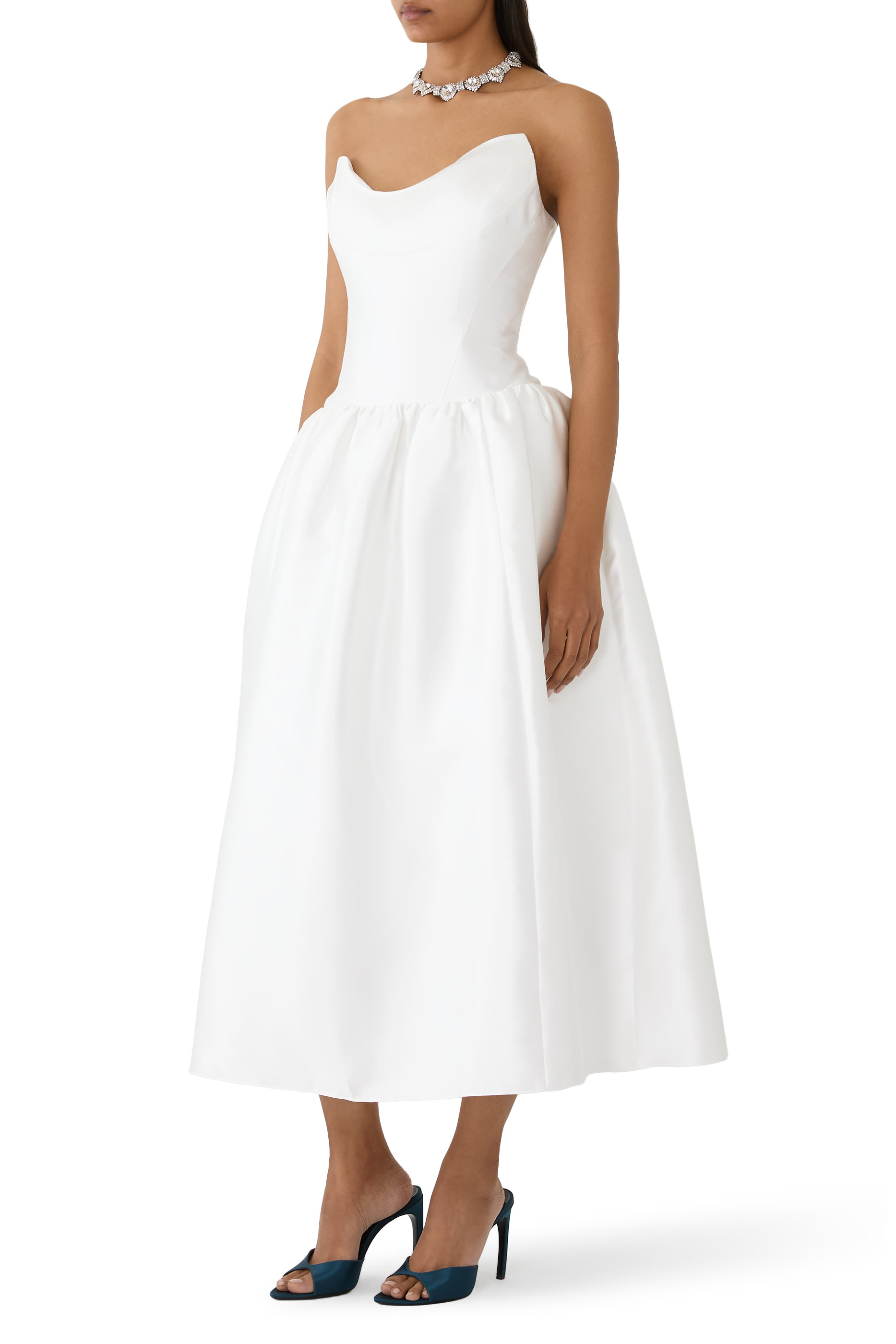 Taffeta Strapless Midi Dress