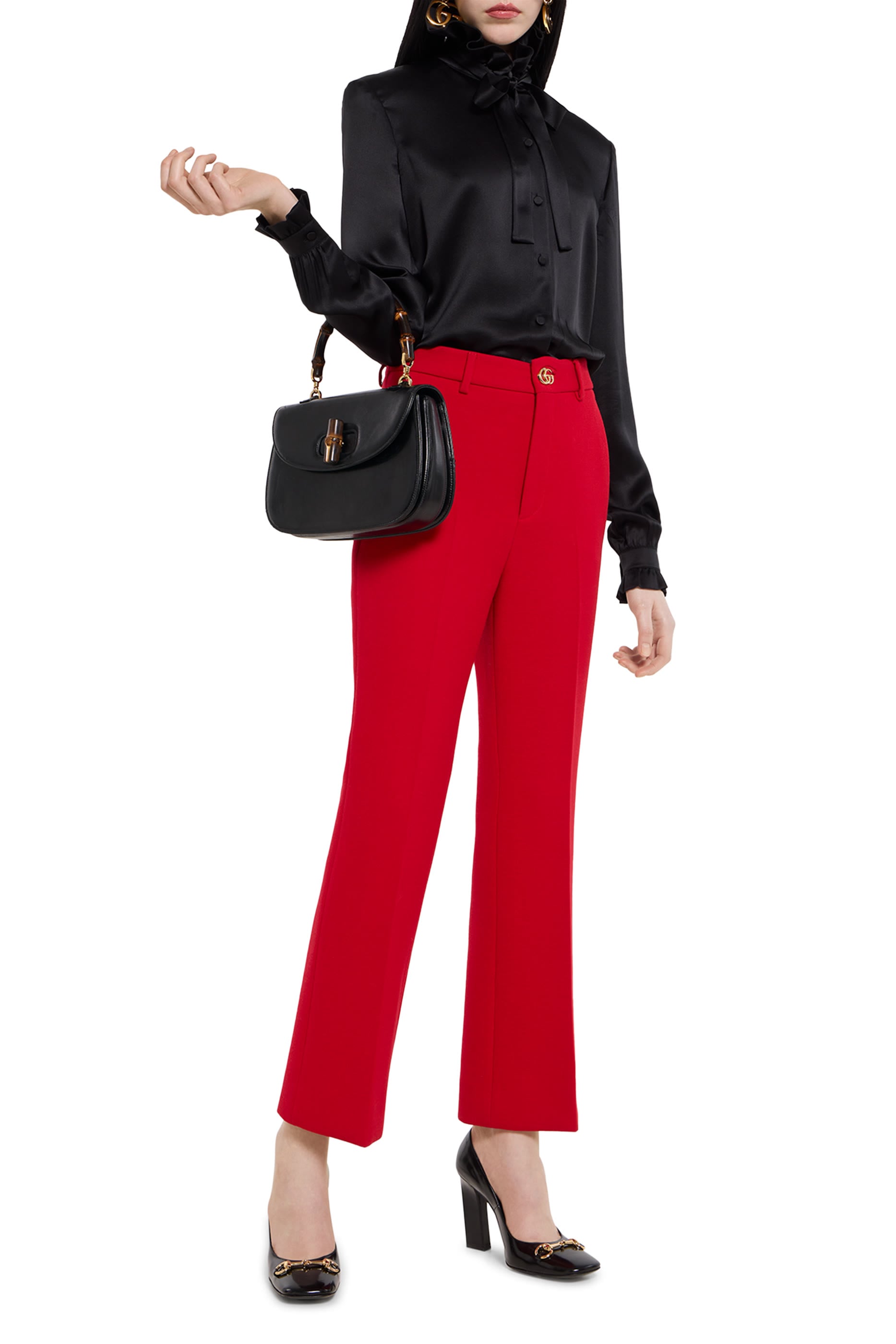 Double G Button Crêpe Wool Pants