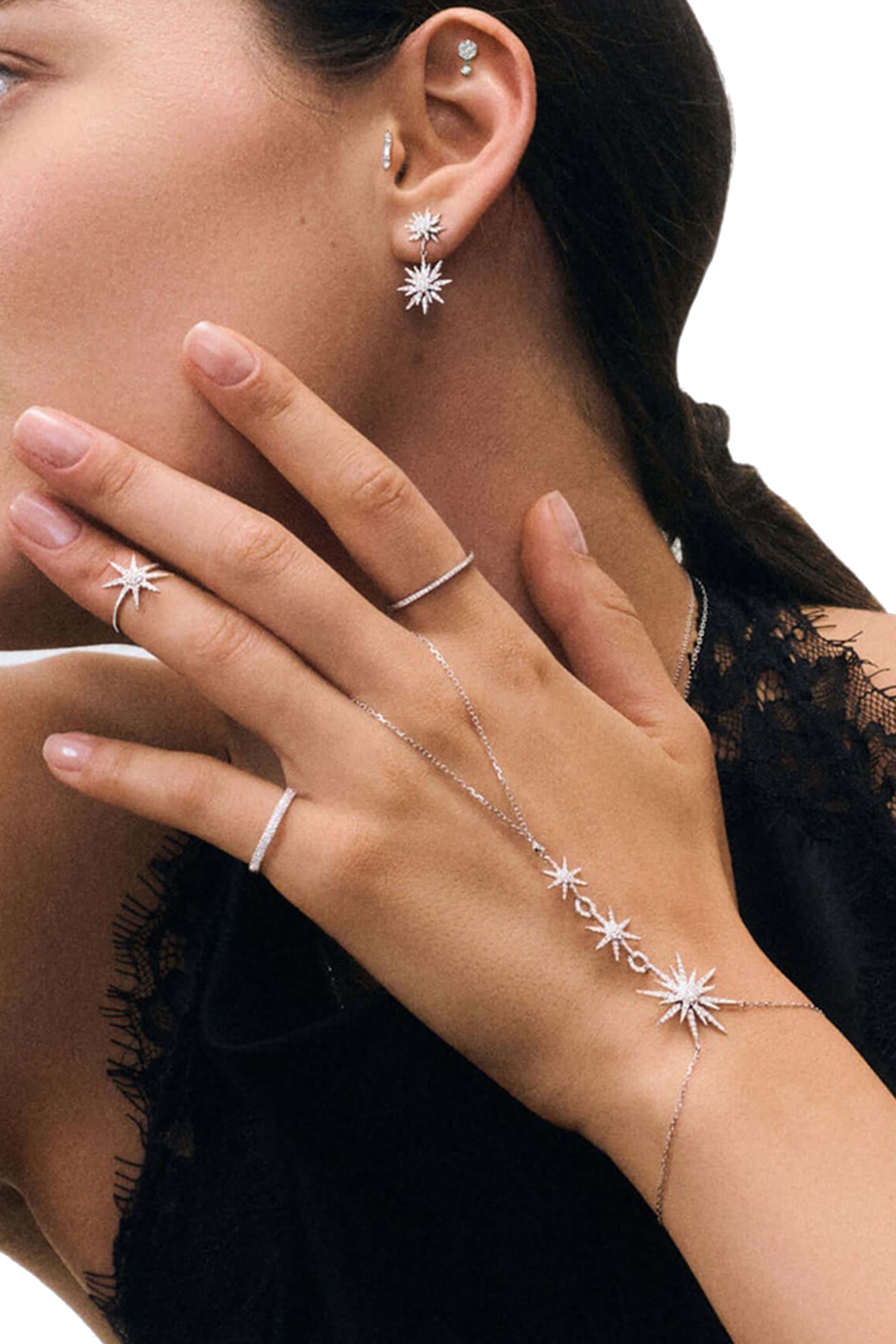 Soleil Hand Chain, 18K White Gold & Diamonds