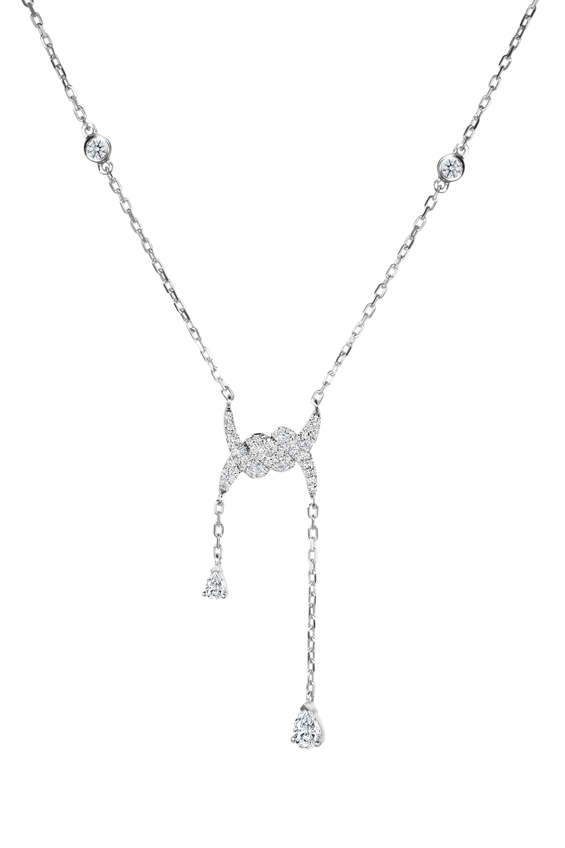 Barbelé Drop Pavé Necklace, 18K White Gold & Diamonds
