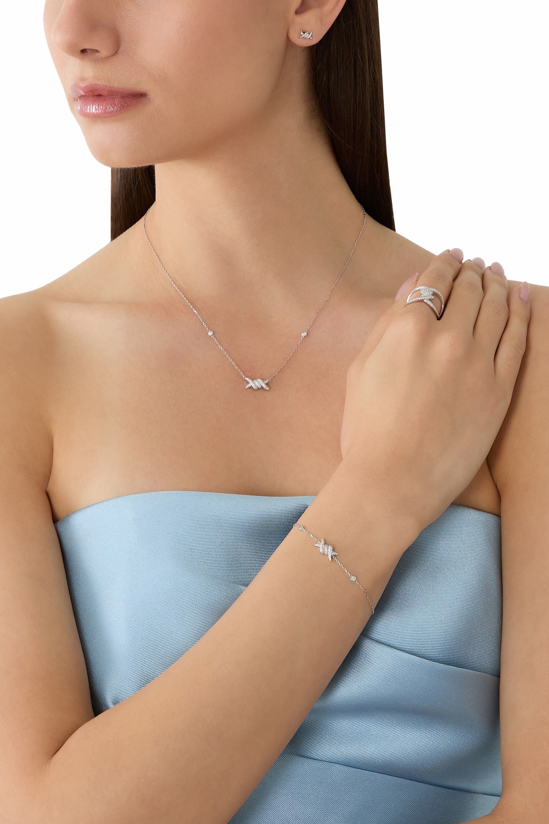  Barbelé Stud Earrings, 18K White Gold & Diamonds