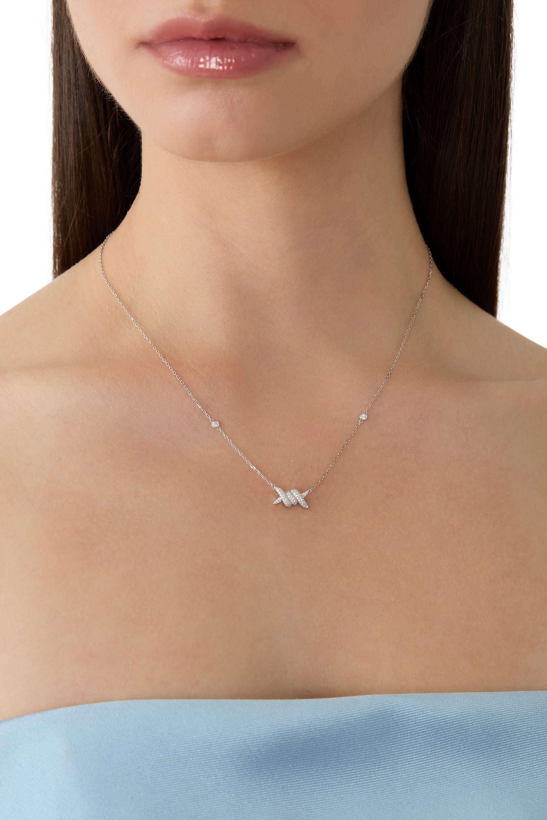  Barbelé Pavé Necklace, 18K White Gold & Diamonds
