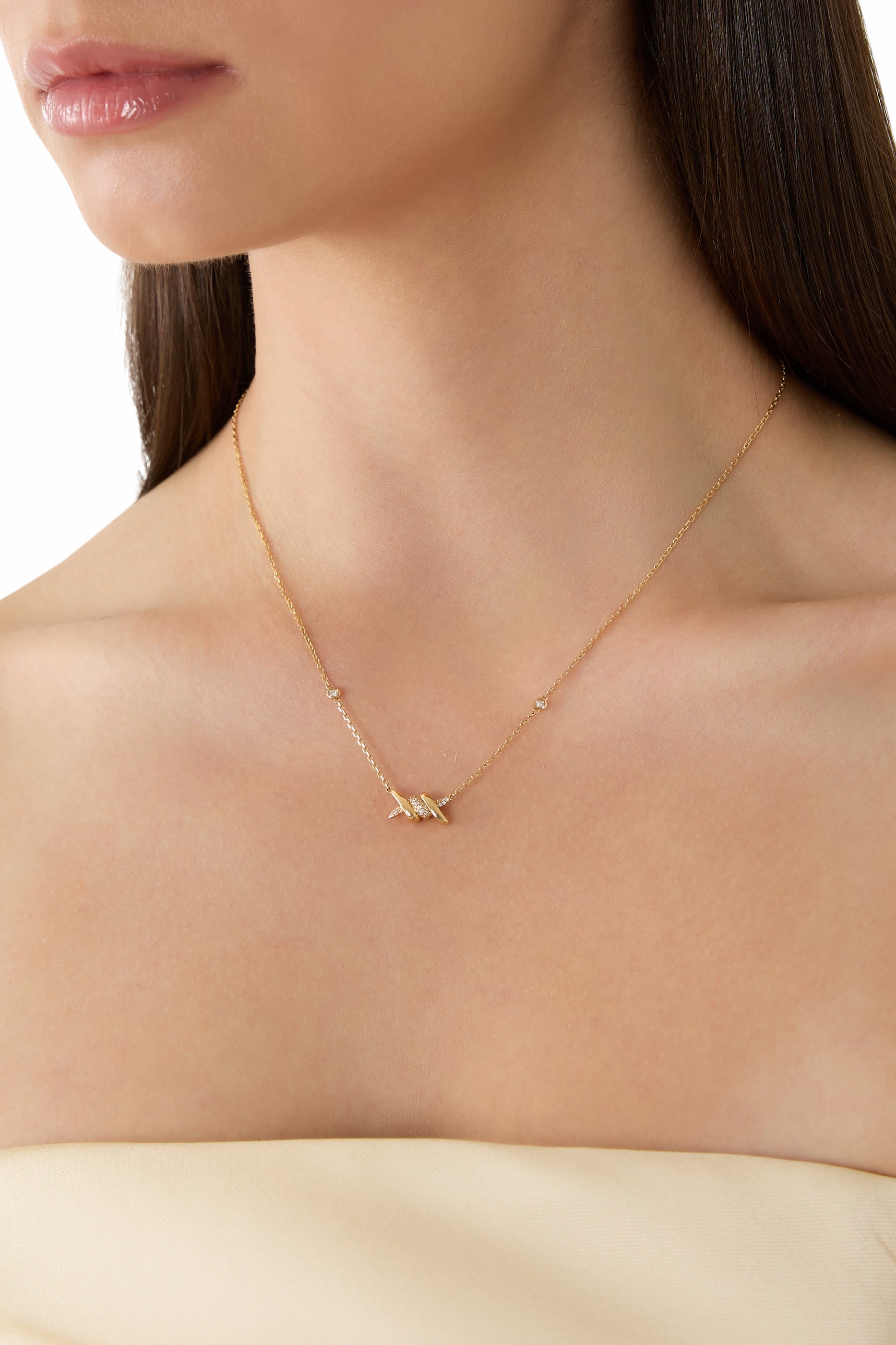 Barbelé Pavé Necklace, 18K Yellow Gold & Diamonds