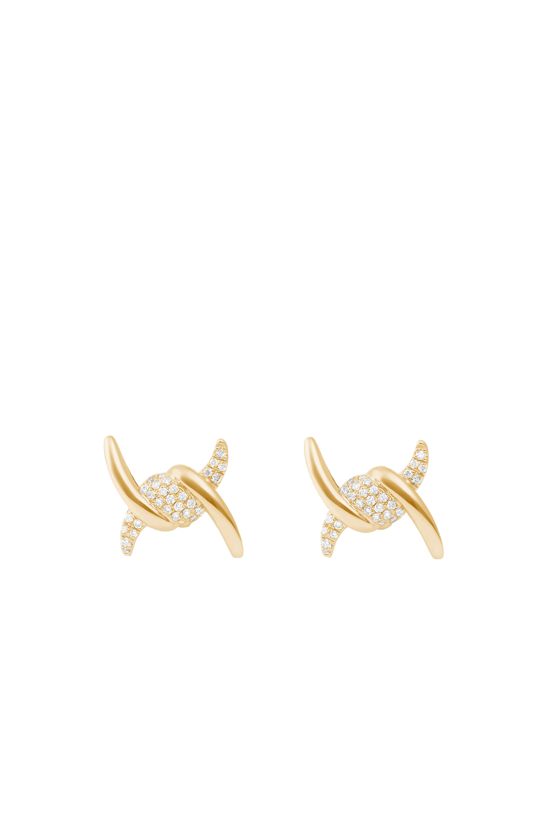 Barbelé Stud Earrings, 18K Yellow Gold & Diamonds