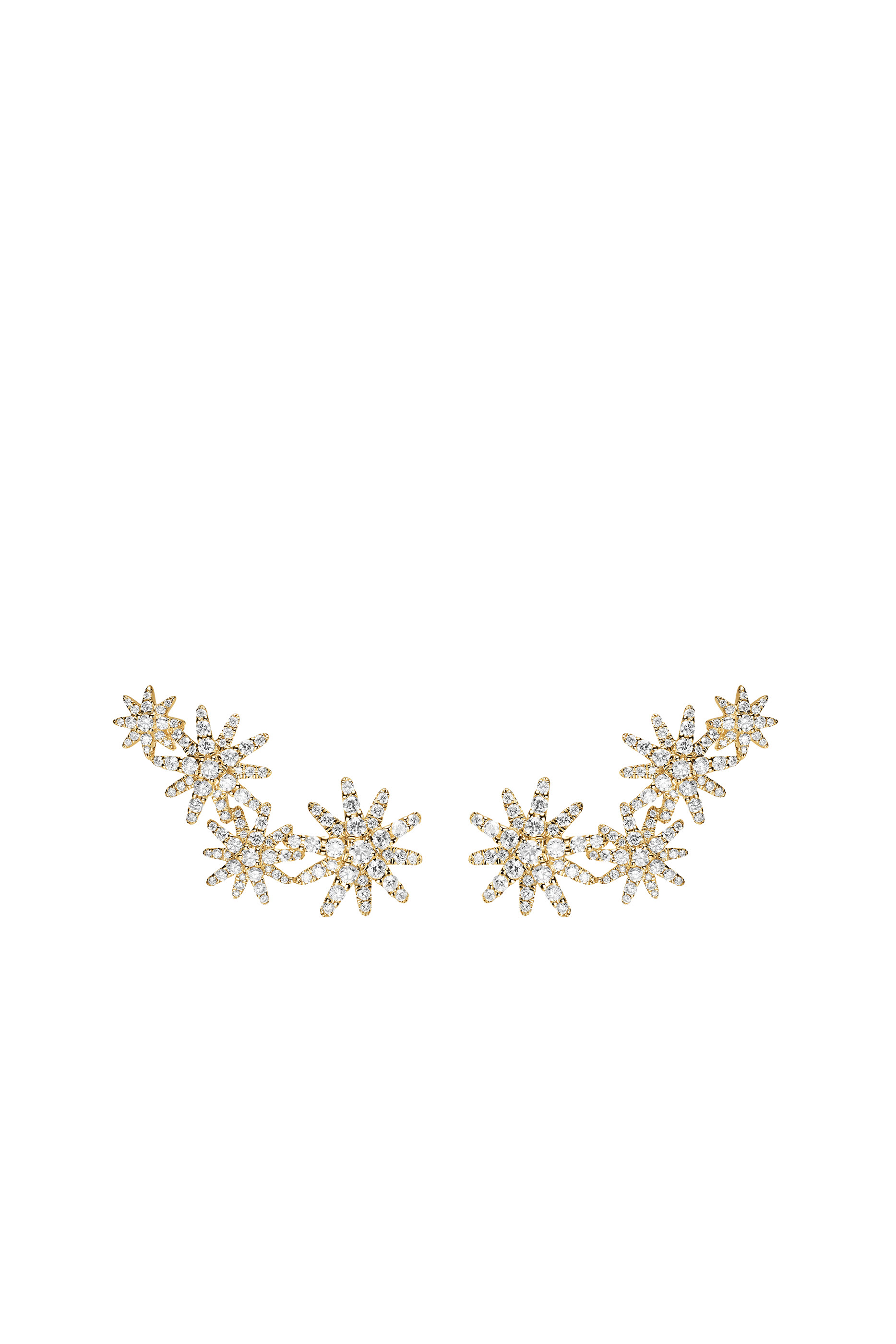 Starburst Full Pavé Climber Earrings, 18k Yellow Gold & Diamonds