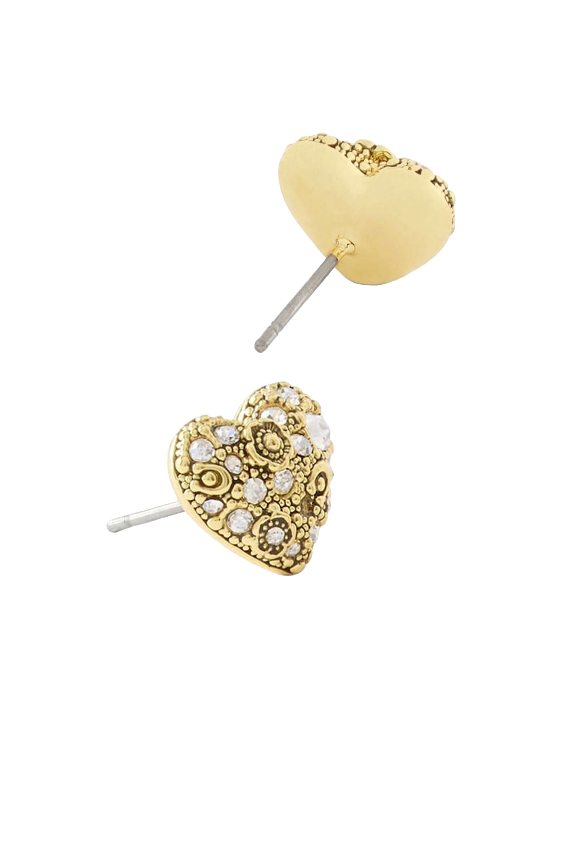 Pavé Heart Stud Earrings, Plated Brass